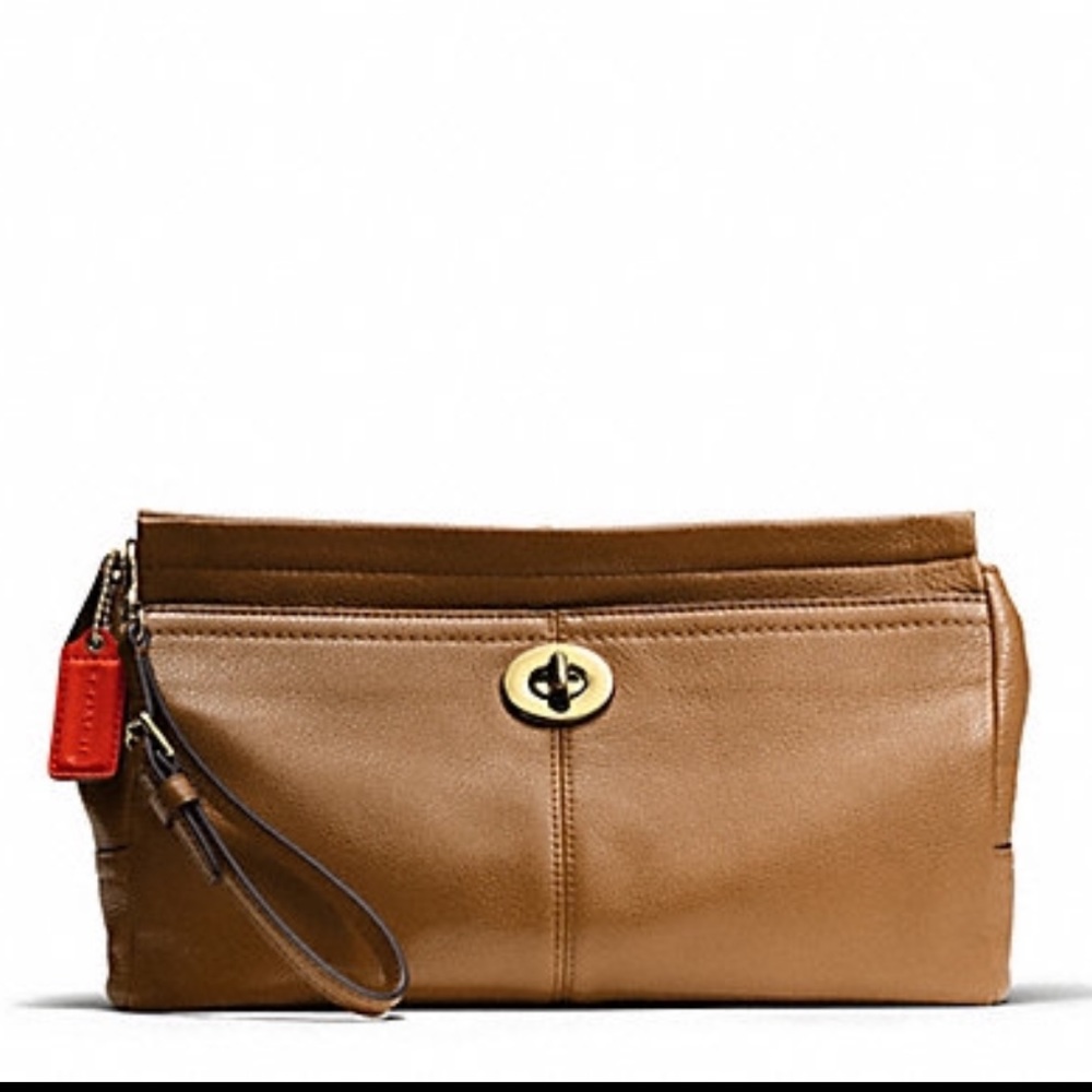 Coach Park Leather Large Clutch Tan
